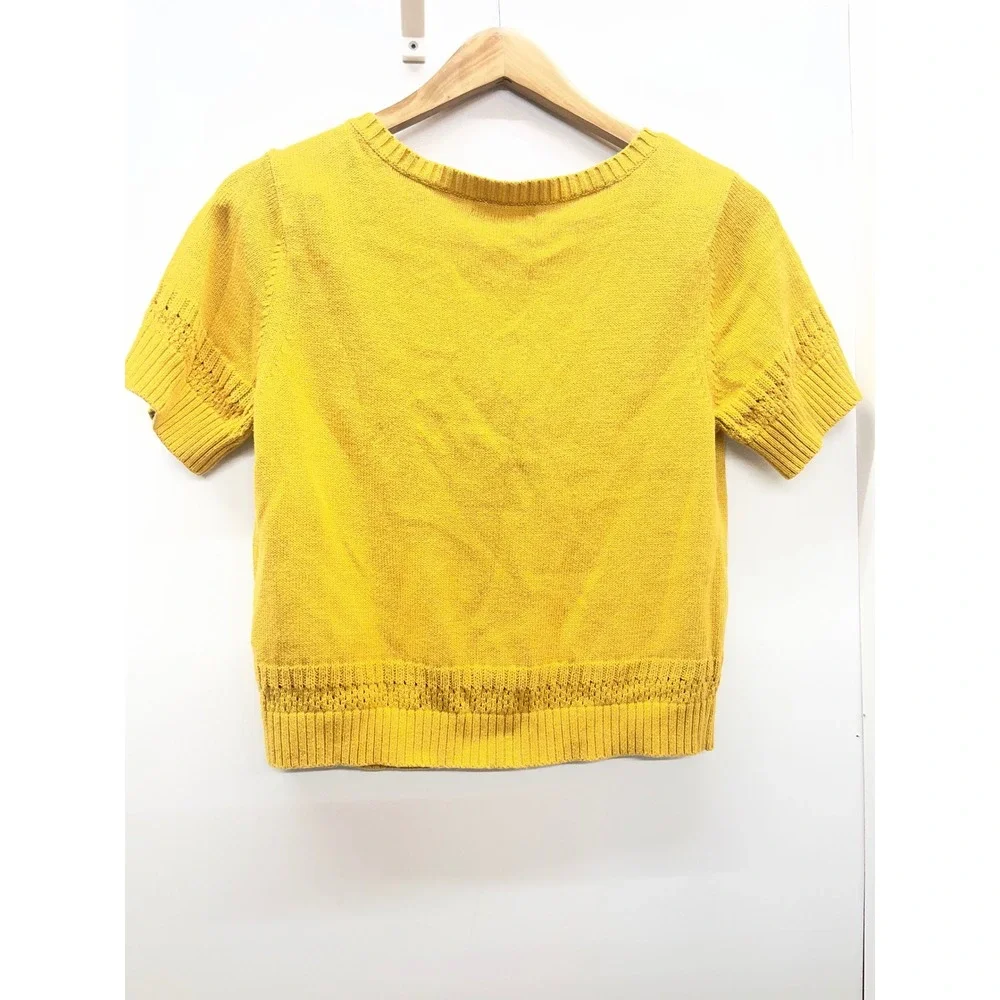 Banana Republic Womens Yellow Cable Knit Short Sleeve Cardigan Sweater Size M